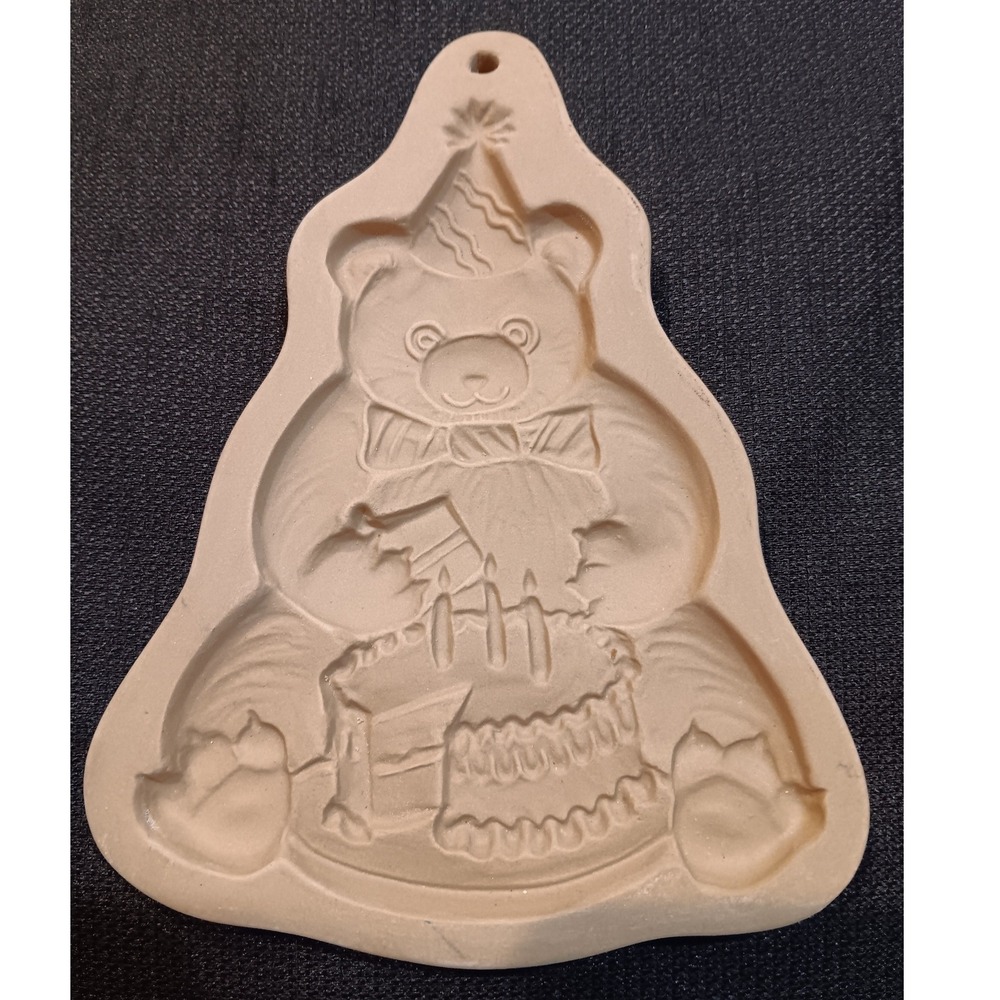 Vintage 1989 Brown Bag Cookie Art Hill Design Birthday Bear Stoneware Mold USA